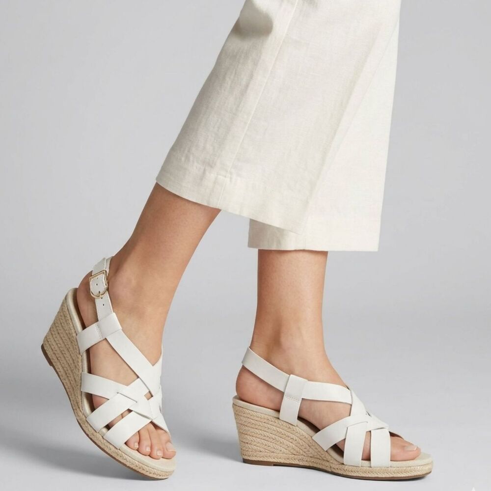 Cole Haan Strappy Espadrille Wedge Sandals 9 Bridal Wedding Resort White Crystal